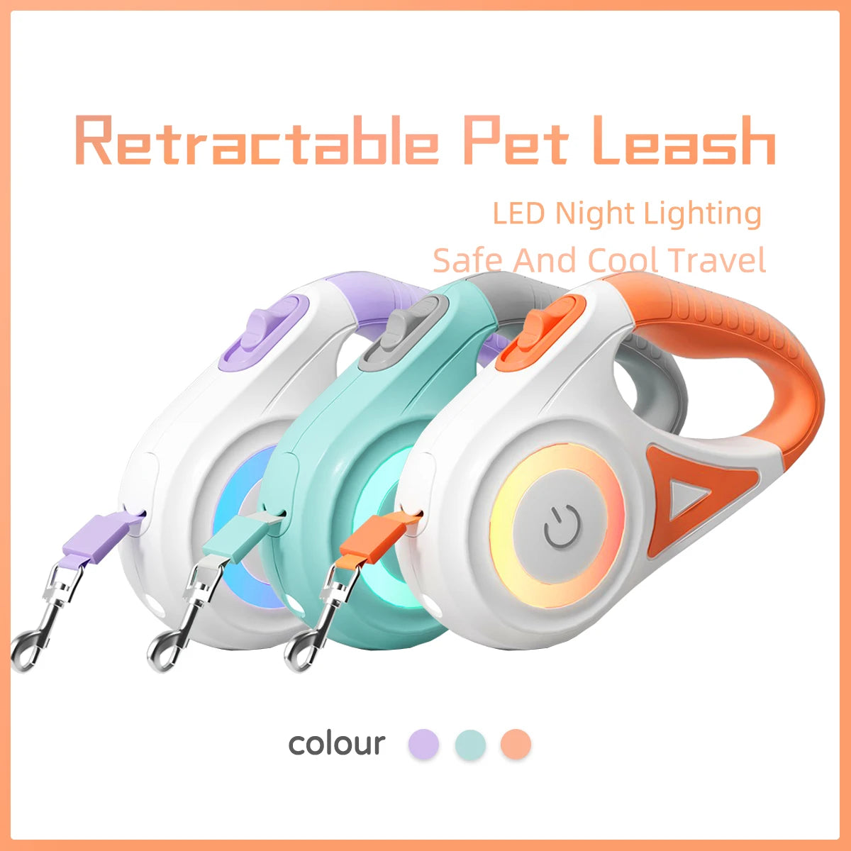 Retractable Dog Leash with LED Light – 3m or 5m
